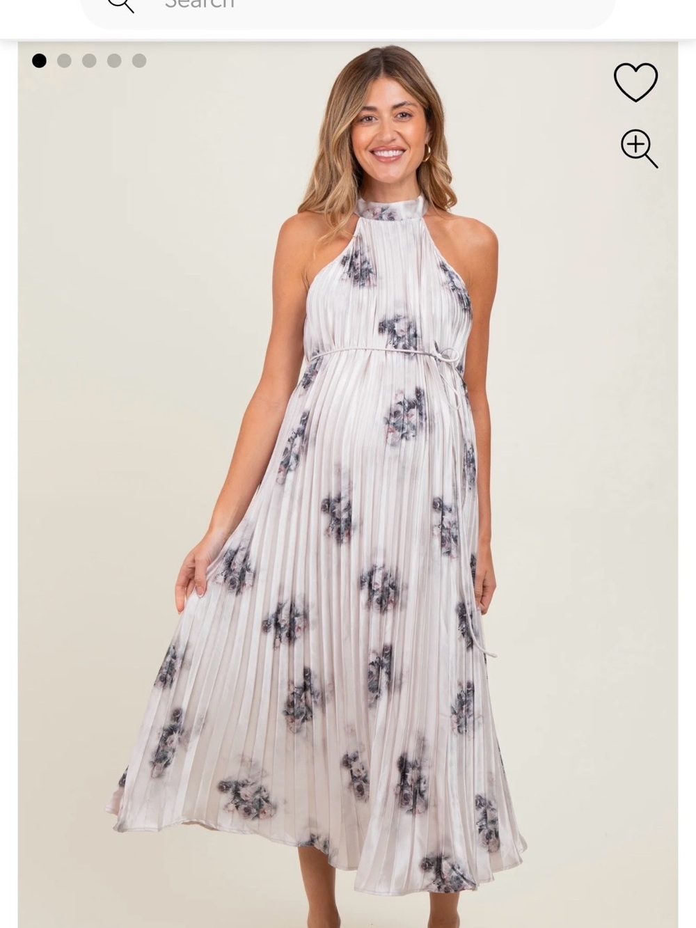 Pinkblush Ivory Pleated Maxi Dress with Gray Floral Print